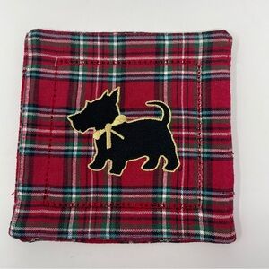 Talbots Red Tartan Scottie Dog Holiday Square Cocktail Napkin Cotton Set of 4